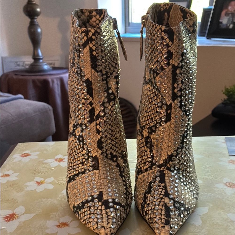 Jennifer Lopez Gold and Black Snake Print Ankle Boots